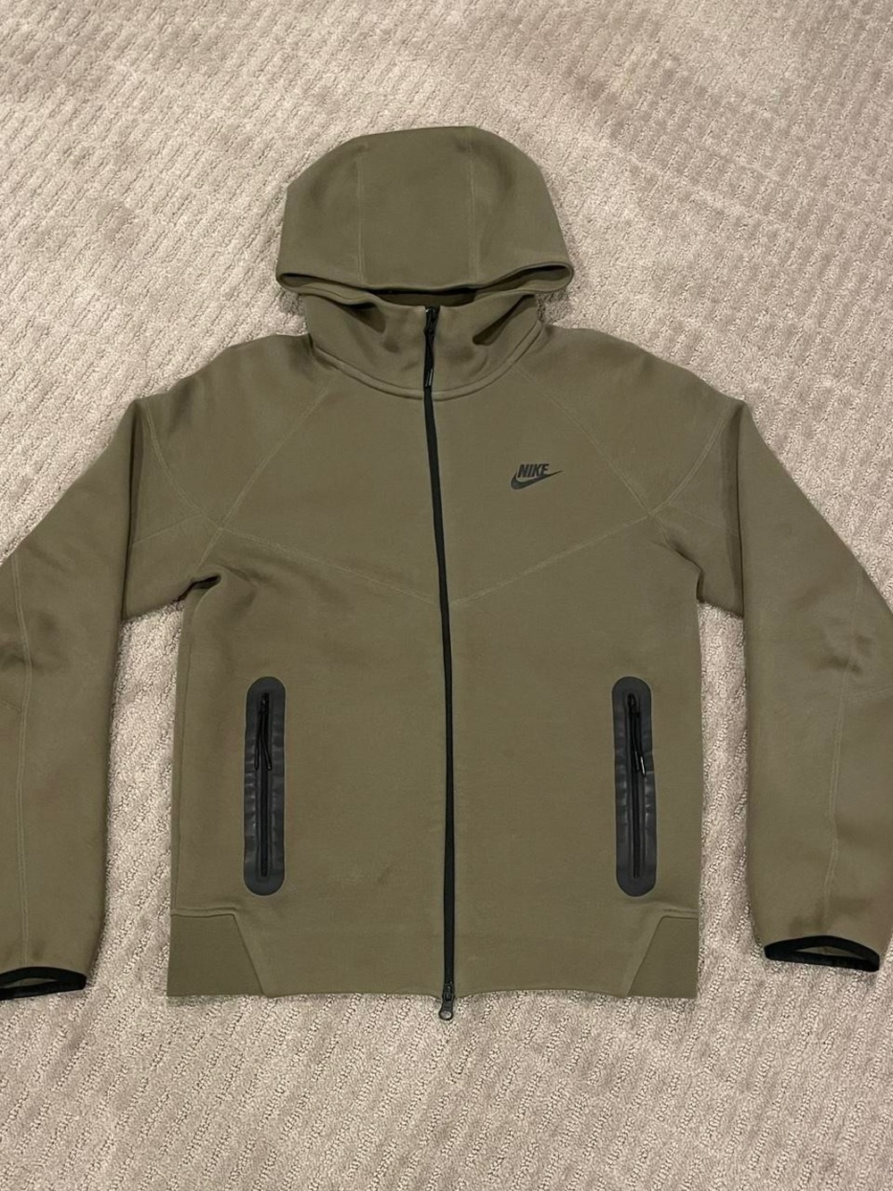 Nike Olive Hooded Performance Jacket with Black Trim